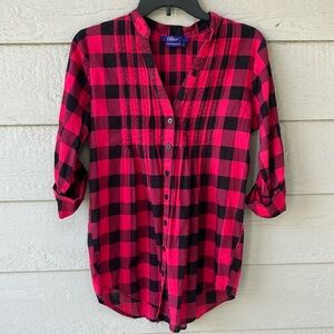 MILEY CYRUS & MAX AZRIA Red Plaid Button-Up Women's Peplum Top